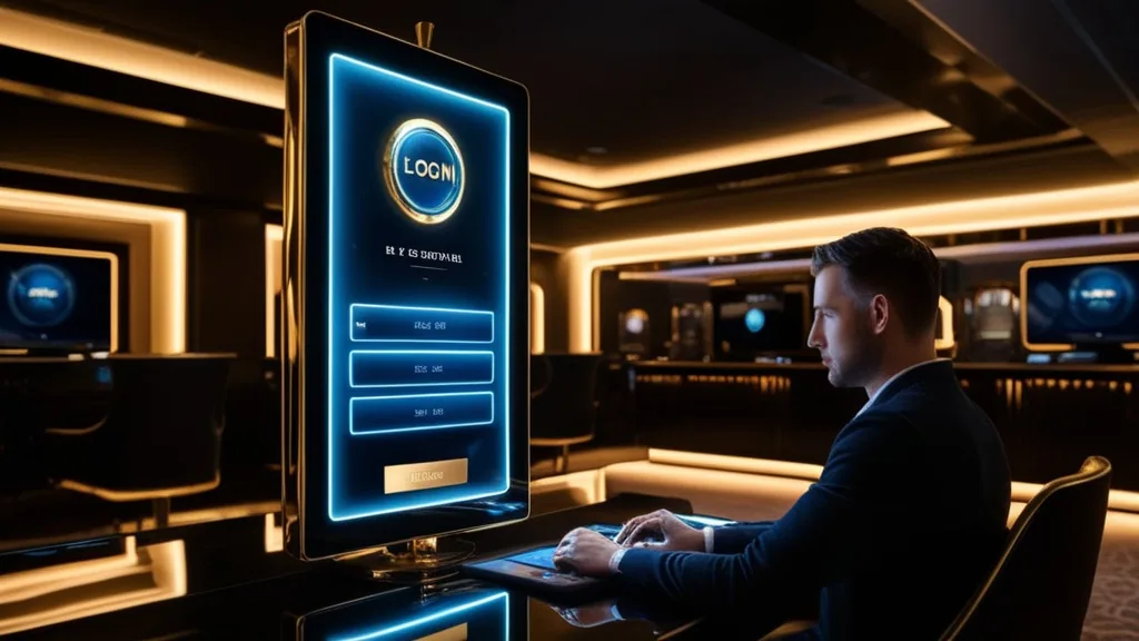 Dunkler Casino-Login-Bildschirm mit Neonlicht und Eingabefeldern